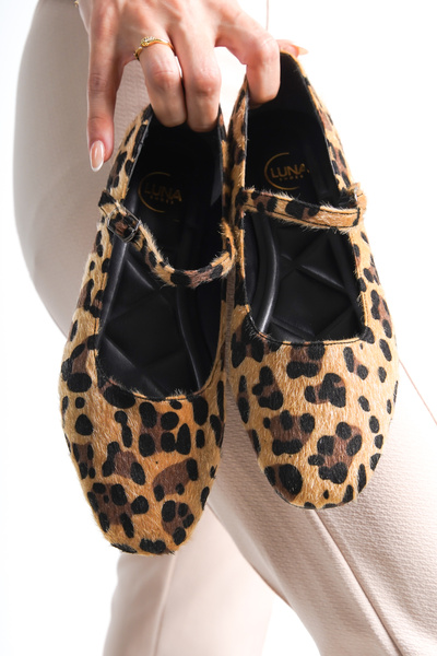 LUNA SHOES Balerini LUNA-LEOPAR din piele intoarsa maro Mary Jane din nubuck ...