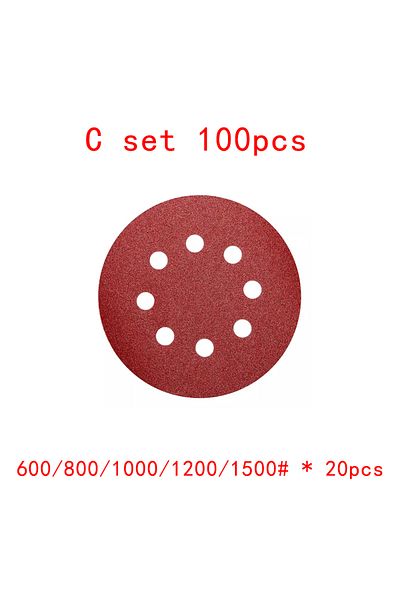 Choice C Set 100pcs Sandpaper Set 5inch 8 Hole 125mm Woodworking Metal Grinding Disc Abrasive Polishing Too