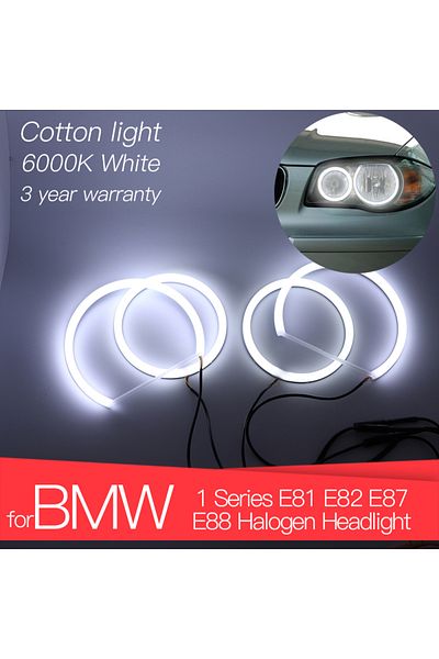 Choice مجموعة عيون الملاك LED عالية الجودة بضمان 3 سنوات مع حلقات هالة قطنية بيضاء لسيارة BMW الفئة الأولى E81 E82...