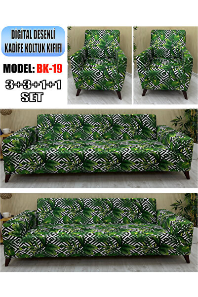 KILIFSAN Desenli̇ Kadi̇fe Kumaş 2 Adet Üçlü & Çekyat- 2 Adet Tekli̇ Set Koltu...