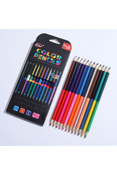 Choice 12pcs 12pcs Colored Pencils Double Headed 24color Color Lead Pencil Wood Colored Pencils For Drawing