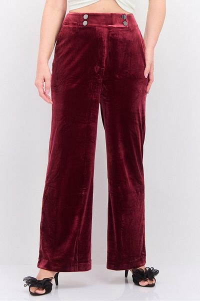 Calvin Klein Women Petite High Rise Wide Leg Textured Pants, Maroon
