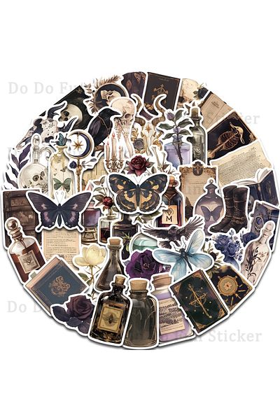 Choice 50pcs 50pcs Retro Dark Aesthetic Art Sticker Butterfly Book Rose Potion Bottle Mysterious Personalit