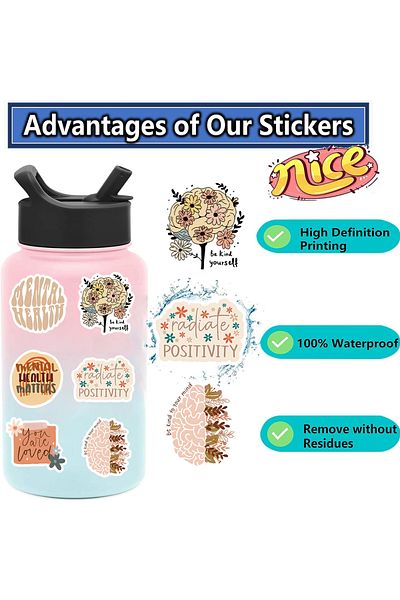 Choice 50pcs All 50pcs Bohemian Style Mental Health Graffiti Stickers For Laptop Phone Water Bottle Noteboo