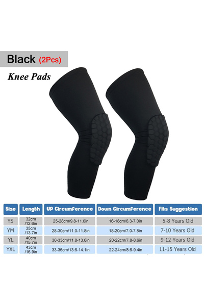 Choice واقيات الركبة الضاغطة على شكل قرص العسل للأطفال/الشباب باللون الأسود من YL - قطعتان - معدات حماية لكرة السلة