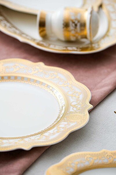 ACAR 6260 Camil 60 Parça Bone Chına Emboss Gold 12 Kişilik Yemek Takımı