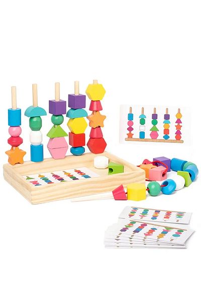 Choice With Storage Board Montessori Wooden Toys Color Shape Matching Puzzle Game Colorful Beaded Color Cog