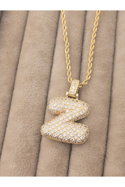 Siya Silver Zirkon Taşlı Burgu Zincirli Tombul Harfli Balon Kolye