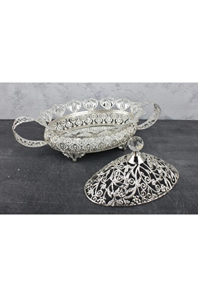 UCR HOME Leila Aynalı Gümüş Oval Gondol Şekerlik & Kurabiyelik & Çikolatalık & Lokumluk 1531G