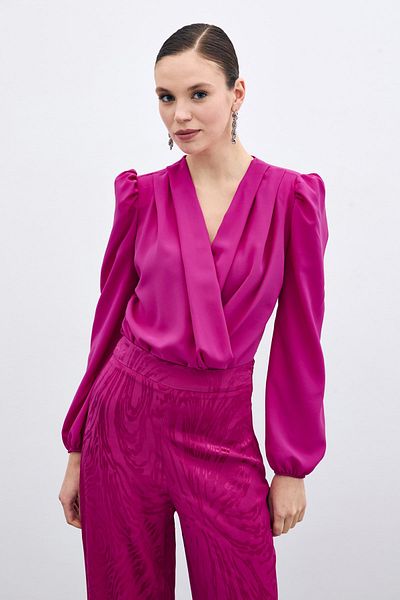 Sateen بودي سوت مبطن مزدوج الصدر - فوشيا