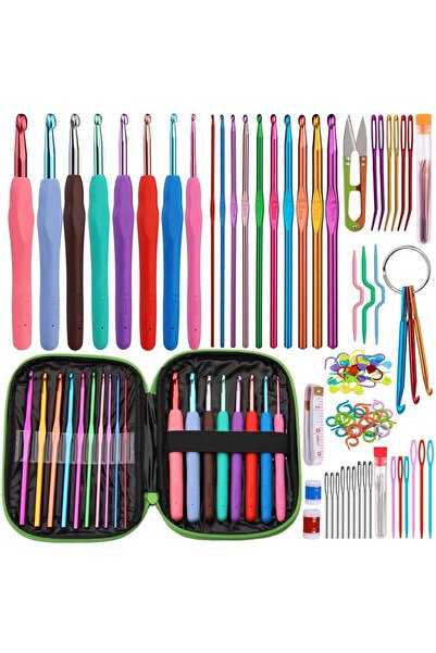 Choice مجموعة خطاف كروشيه Green 2 Fenrry ومجموعة إبر كروشيه وإبر خيوط للمبتدئين وحافظة خضراء وملحقات كروشيه