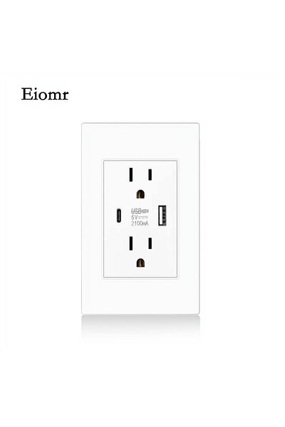 Choice White Eiomr Us Standard Wall Socket With Usb Type-c Charging Port 5v 2.1a, 118mm*75mm Fireproof Pc P