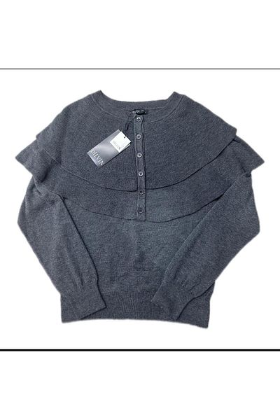 Dilvin 10657 Pulover tricotat cu nasturi, cu decolteu rotund, afumat, melange