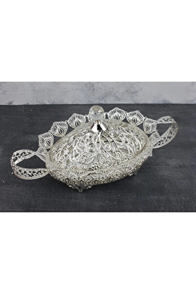 UCR HOME Leila Aynalı Gümüş Oval Gondol Şekerlik & Kurabiyelik & Çikolatalık & Lokumluk 1531G