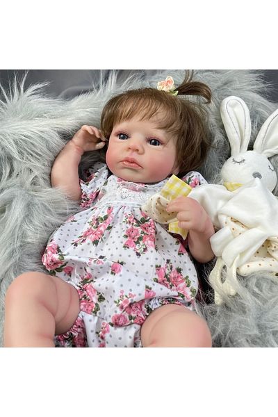 MRB Cloth Body Doll Blue Eyes 20 Inch Loulou Awake Finished Reborn Baby Dolls Soft Cloth Body Hand-roote