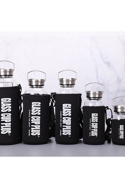 AIWILL 1000ML black 600/1000/1500/2000ML Large Capacity Portable Borosilica Glass Tea Infuser Bottle of Wat