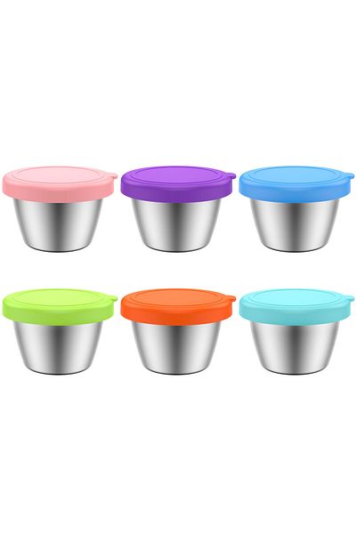 Choice 6pcs 70ml 6pcs Salad Dressing Container Set Portable Stainless Steel Small Condiment Containers With