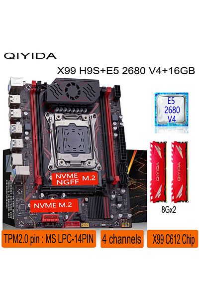 Choice مجموعة اللوحة الأم Qiyida X99 LGA2011 3 Xeon E5 2680 V4 2*8GB 16GB DDR4 3200Mhz 4 قنوات NVME USB3...