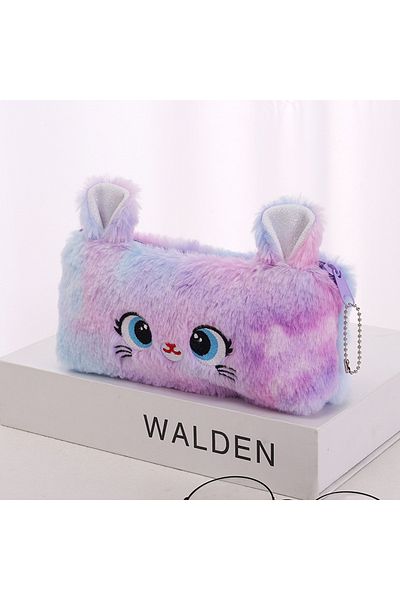 Choice Purple Kawaii Cat Plush Pouch Pencil Case Cute Zipper Fluffy Large Capacity Pencil Bag School Statio