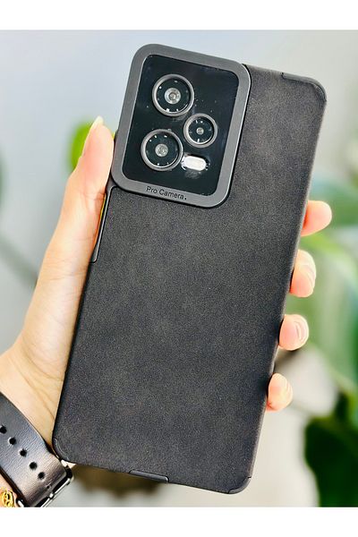 Go Aksesuar جراب سيليكون بتصميم ألكانتارا أسود متوافق مع هاتف Redmi Note 12 Pro 5G