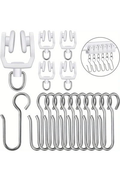 Choice 50 قطعة من بكرة مسار الستارة وخطافات معدنية على شكل حرف S وملحقات مسار ستارة السقف المرنة