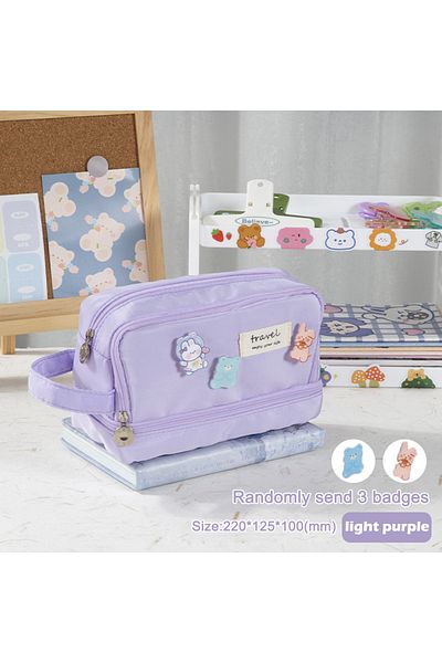 Choice Purple Large Capacity Pencil Case Kawaii Three-layer Pen Bag Ins Korean Stationery Pencil Pouch Back