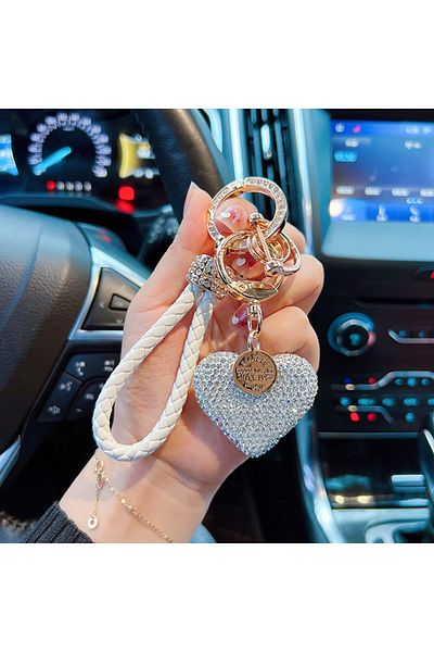 Choice White Clay Diamond Full Diamond Love Key Chain Studded Leather Rope Cross-border Heart-shaped Car Ke