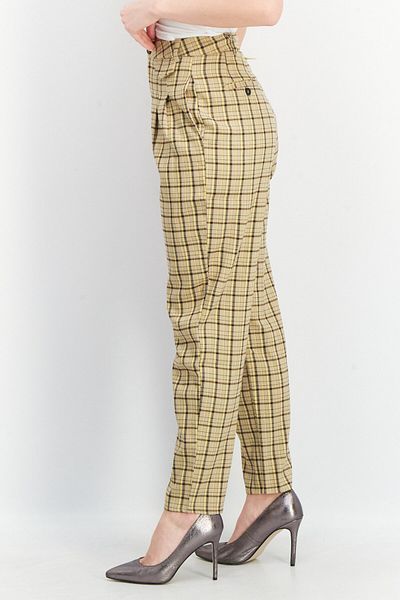 Reclaimed Vintage Women Regular Fit Checkered Trouser Pants, Beige Combo