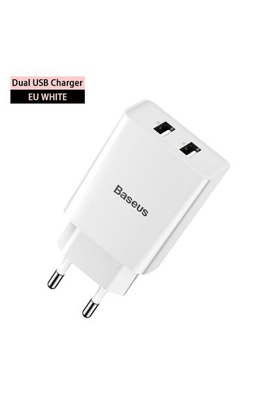Baseus White Dual Usb Charger Eu Plug Charger 2.1a Wall Charger Max Mobile Phone Charging Mini Adapt