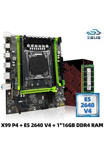 ZSUS Motherboard Cpu Ram X99 P4 Motherboard Set Kit With Intel Lga2011-3 Xeon E5 2640 V4 Cpu Ddr4 16