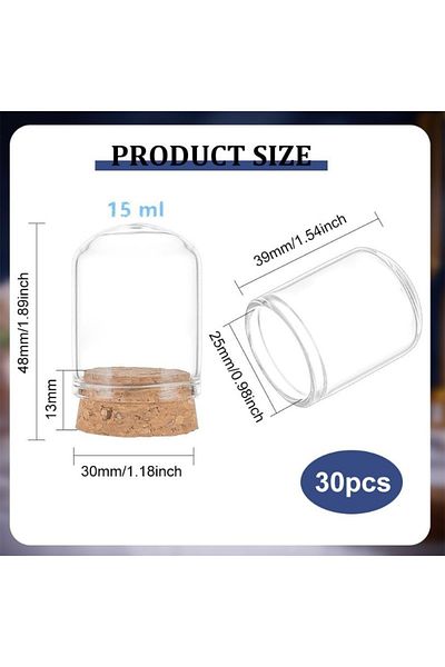 Choice Aech-18952 30 Pack 15ml Glass Jars Bottles Glass Display Cloche Dome Decoration Bottles 1.5x1.1" Wit