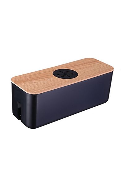 Choice S 29.5 X 11.4 X 11cm Black Wooden Cable Storage Box Power Line Storage Case Dustproof Charger Socket