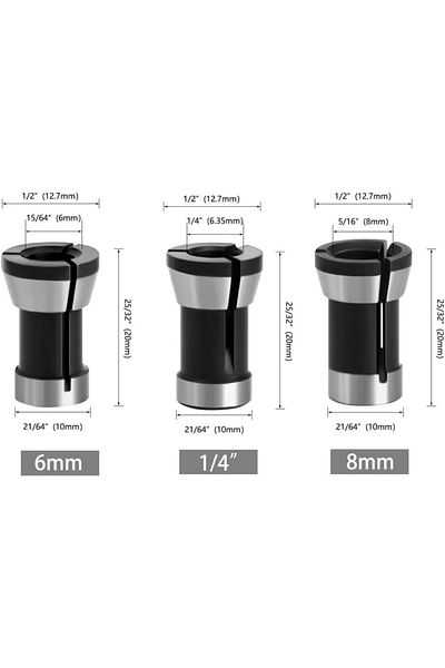 Choice D-black-3pcs 3pcs High Precision Trimmer Collet Adapter Router Bit Collet Chuck Clamping Adapter For