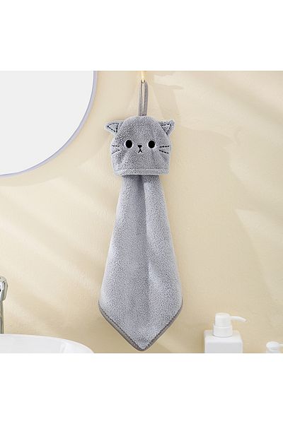 Choice Light Grey Cat Embroidery Towel Home Decor Super Absorbent Hanging Coral Velvet Hand Towel Bathroom