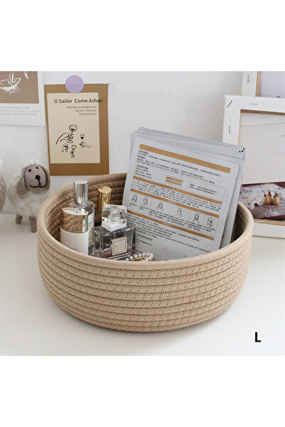 Choice 1pcs Khaki 26x10cm Round Desktop Storage Baskets Jewelry Key Remote Co...