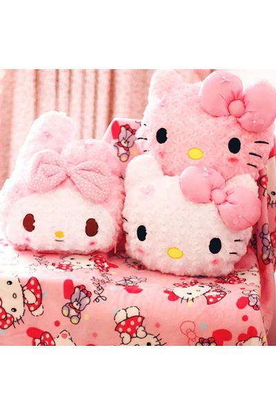 Choice B Kawaii Hello Kitty Rose Velvet Plush Melody Pillow Plushie Toy Soft Pillow Decorative Doll Beddin.