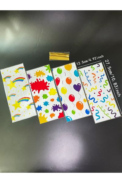 Choice 12.5x27.5cm Other Multi 50pc Colorful Ribbon Balloon Doodle Pattern Gift Pack Flat Pocket, Rainbow P