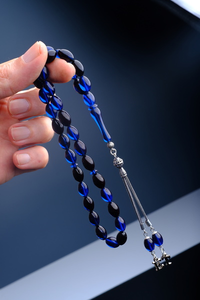 TESBİHEFENDİ Mărgele de rugăciune din chihlimbar de foc cu literă cu ciucuri de argint + cutie cadou din piele