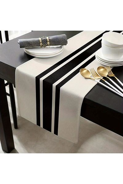 Choice Other 33x183cm Style 2 1pc Geometric Stripe Linen Table Runner, Modern Simple Black Andwhite Plaid S