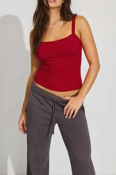 Madmext Red Ribbed Look Strappy Basic Athlete Mg2236