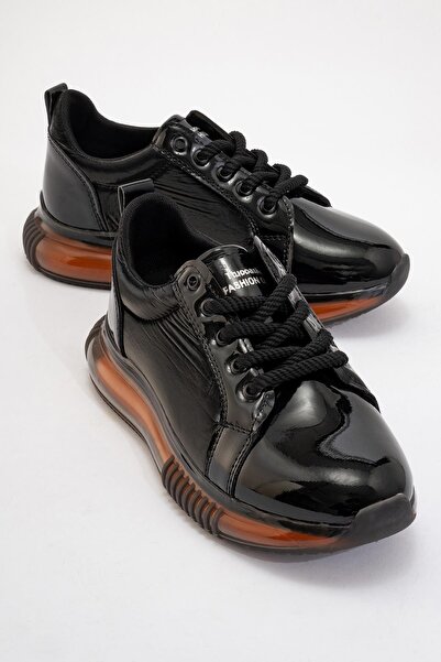 CCWAY AYAKKABI Чорні та помаранчеві жіночі спортивні кросівки - на шнурівці