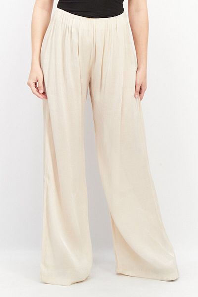 NA-KD Women Shinny Fit High Waist Wide Leg Pants, Beige