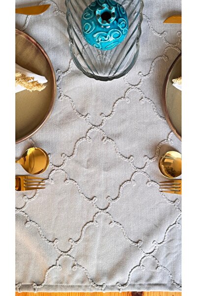 EVYA 40x110 cm Gri Punch Brodat Runner lavabil - Veselă, Masă, Sufragerie, Bucătărie, Serviciu american