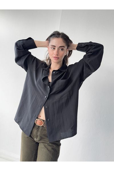Retrobird Cămașă neagră Boyfriend Design pentru femei