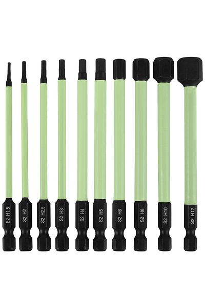 Toorise 10pcs 1-4inch 10pcs 1/4inch S2 Alloy Steel Magnetic Tip Hex Key Drill Bit Set Titanium Coated High S