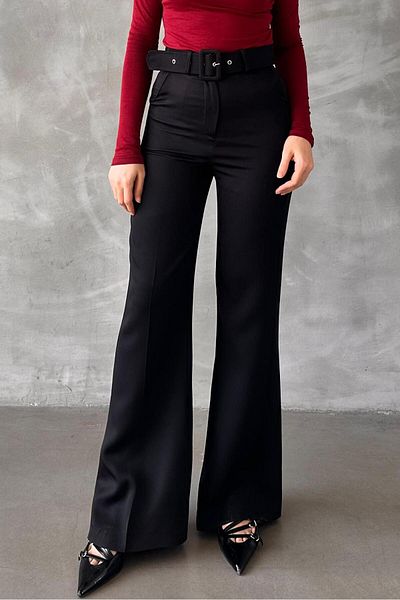 Madmext Black Spanish Leg Women's Fabric Pants Mg2303