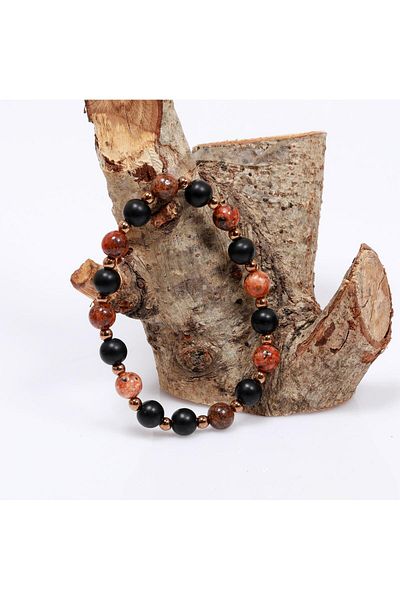 Taş Sandığı Matte Obsidian and Jade Stone Bracelet - 8 mm
