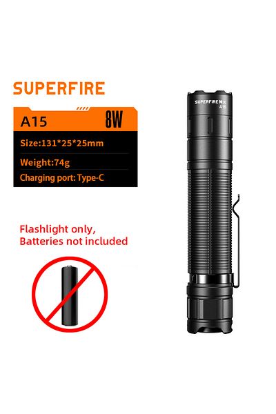 SUPERFIRE 18650 1500mah Only Flashlight New A15 Powerful Led Flashlight Mini Edc Torch Usb-c Recharg
