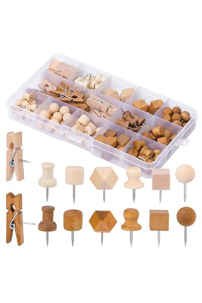 Choice 118pcs Fniiva 118pcs 7 Style Wooden Push Pin Decorative Thumb Tack For Cork Board Photo Document Dra