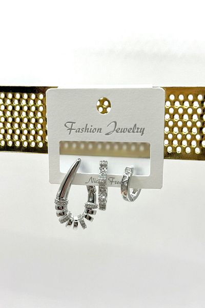 DEMOKAN Women's Earrings Special Series 3-Piece Zircon Stone Drop Bone Hoop Model Tarnish-Free Earrings
